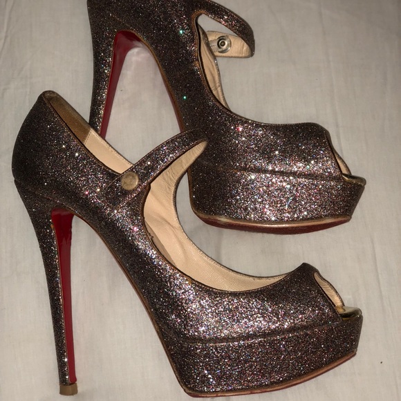 Christian Louboutin Glitter Platform Mary Janes size 39 - Picture 1 of 13
